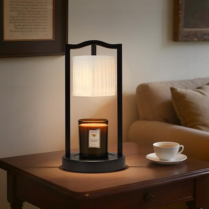 GyroVu Candle Warmer Lamp with Timer, 3-Level Dimmable Electric Candle Lamp with Linen Shade, 50W Wax Melt Warmer for Scented Wax, Gift for Women,Mom,House Warming & Home Decor