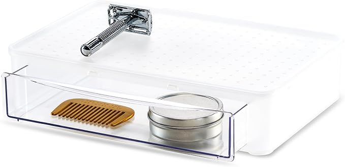 madesmart Stackable Pull-Out Drawer Organizer, Clear Drawer for Makeup, Cotton Balls, Skincare & Bathroom Essentials, Countertop or Cabinet Storage, White
