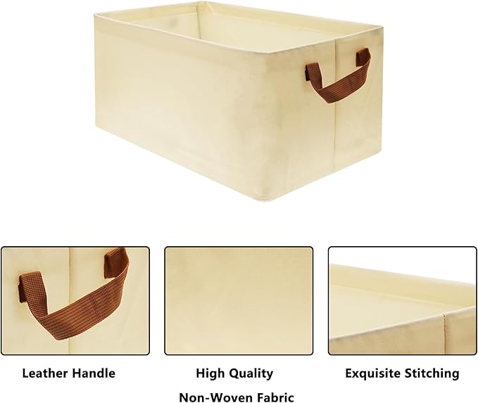 Large Capacity Storage Bins Closet Organizer System, 2PCS Fabric Storage Box with Steel Frame Stackable Shelf Storage Baskets Foldable Wardrobe Storage Box for Clothes Toys (Beige)