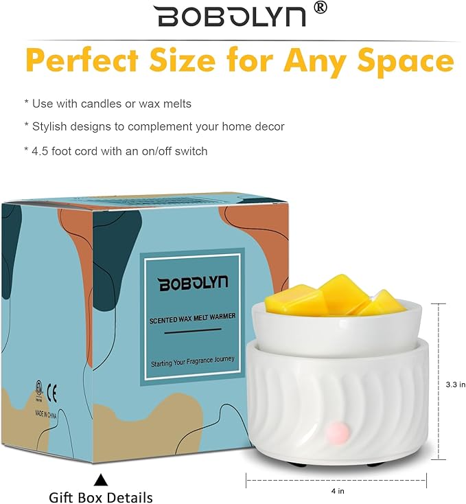 Bobolyn Wax Melt Warmer 4-in-1 Electric Ceramic Essential Oil Burner Warmer for Scented Wax Fragrance Melter for Home Office Bedroom Gifts for Her & Home Decor