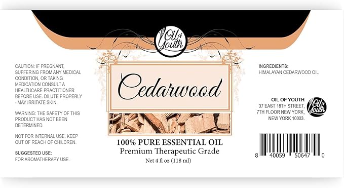 Oil of Youth Essential Oils 4oz - Cedarwood Essential Oil - 4 Fluid Ounces