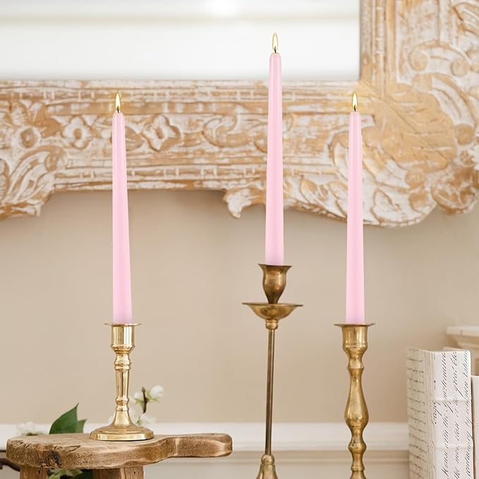 12Pack 10 Inch Pink Taper Candles, Unscented,Smokeless and Dripless Candlestickst,8 Hours Long Burn Time Candle for Valentine's Day,Wedding, Part, Shabbat and Household,Home Décor