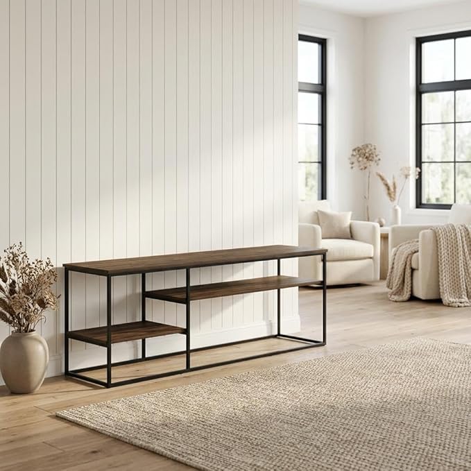 Furnifact Walnut TV Stand for TVs Up to 65 Inches, Modern Living Room Media Console with Wood Construction, Stylish Storage and Contemporary Design