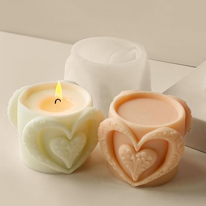 Heart Cup Cylinder Candle & Resin Mold - Resin Casting Silicone Molds for Home Decor & Candle Making Wave Spiral Mold