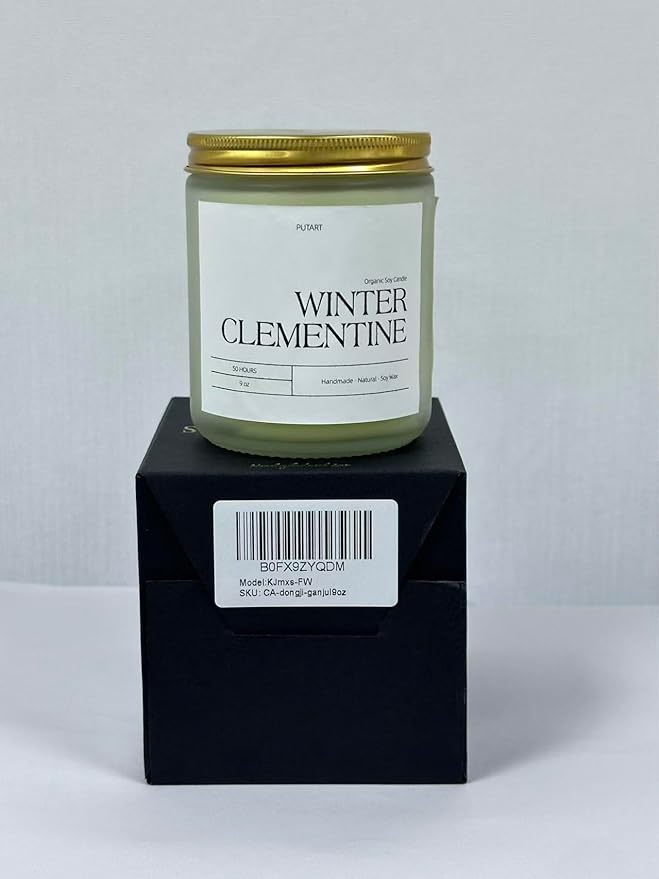 Winter Clementine Scented Candles for Home, 9oz Natural Soy Wax Aromatherapy Organic Citrus Candle for Stress Relief, Long Burning & Lasting Jar Candle Gifts for Christmas, Winter, Holiday