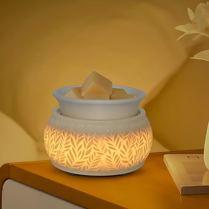 Ceramic Wax Melt Warmer for Scented Wax Warmer 3-in-1 Electric Fragrance Candle Warmer Lamp with 7 Colors LED Light for Mothers Day Birthday Gifts for Women Daughter Girl Home Office Deco(White-01)