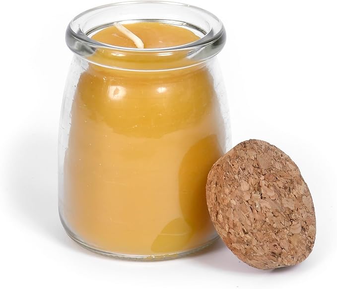 BeeTheLight Beeswax Jar Candle - 100% Pure USA Bees Wax in Glass Container with Cork Lid - Unscented - All Natural Light Honey Scent (3.3 oz w/Cork Lid, Unscented)