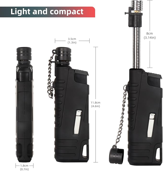 Navpeak Mini Camping Torch Lighter Handy Portable Flexible Wand Telescoping Burner Head Windproof Flame Butane Refillable for Hiking Campfire Candle Grill Fireplace Outdoor(Buatne Not Included)(Black)