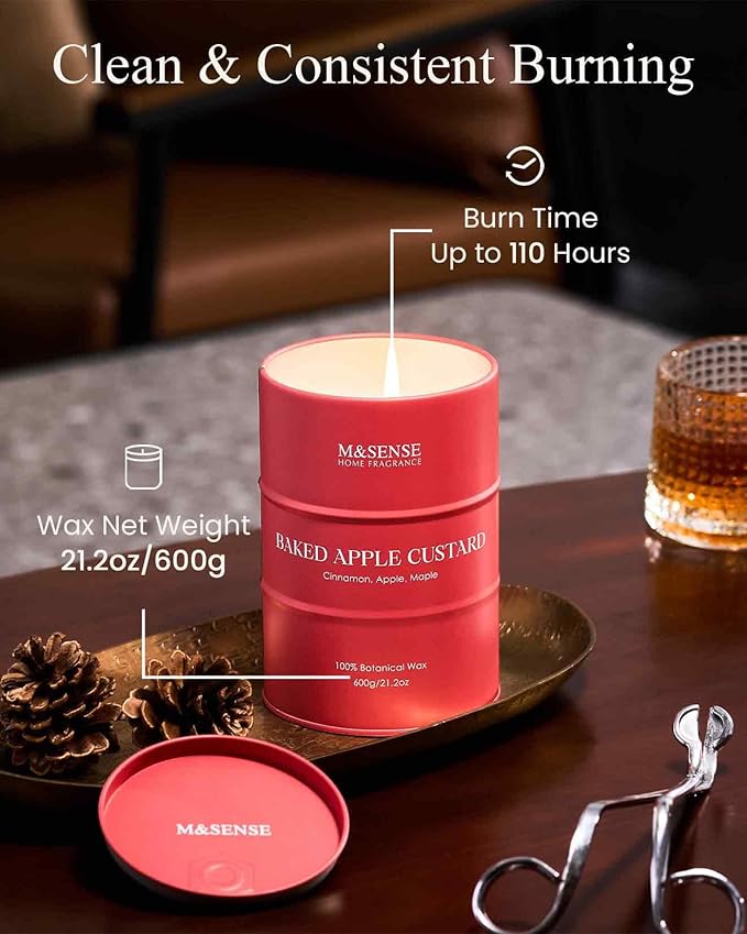 M&SENSE Baked Apple Scented Candles Large, Natural Soy Candles 21.2oz 120 Hour Slow Burning,Christmas Candle Candle for Stress Relief Meditation Relaxing,Aromatherapy Christmas Decor