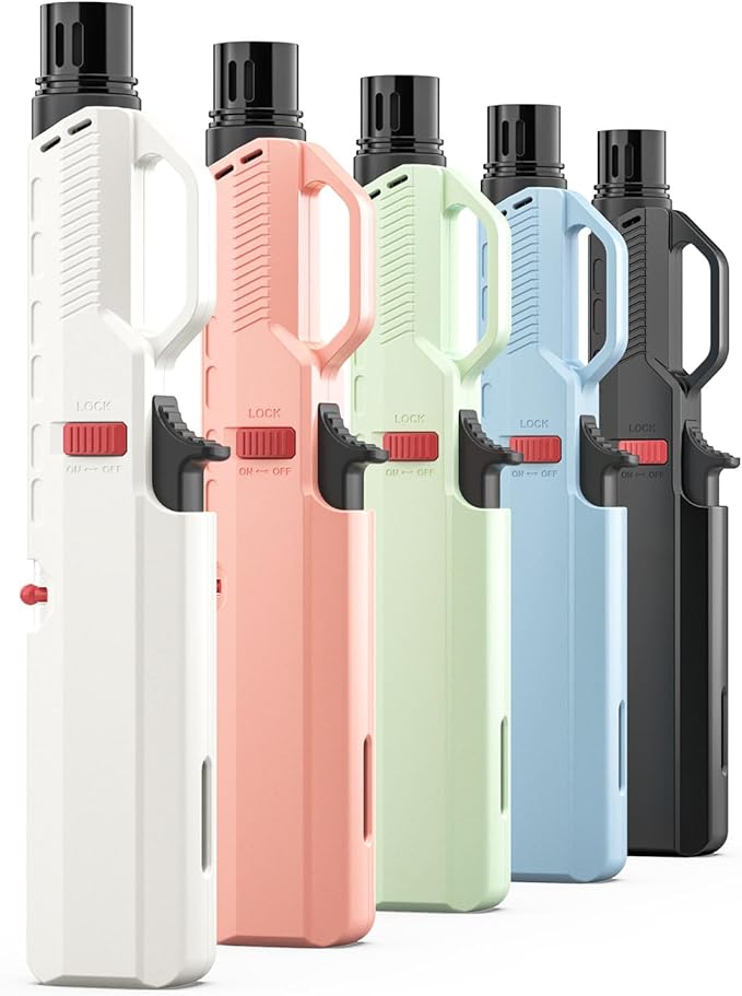 Butane Torch Lighter, 5 Pack of Refillable Windproof Long Jet Flame Lighters, BBQ Grill Kitchen Candle Lighters Bulk Multicolor (No Butane)