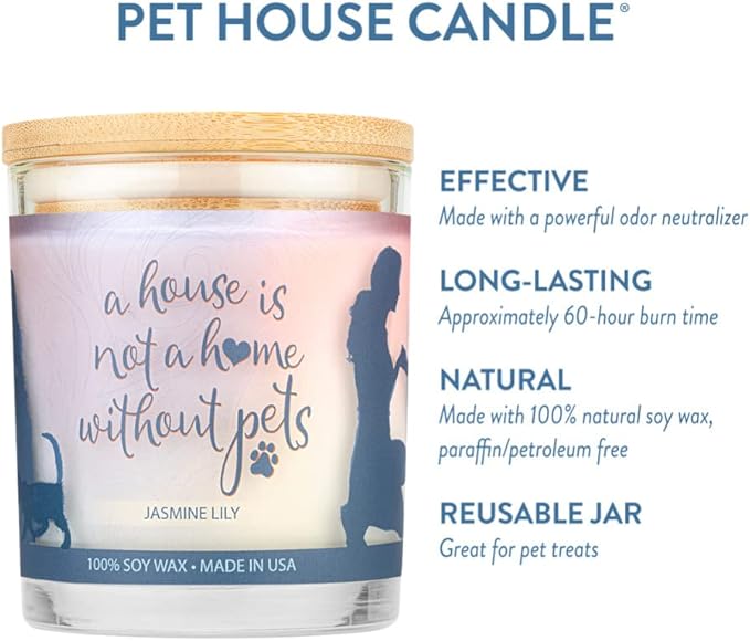 One Fur All Pet House Sentiments Candle - Jasmine Lilly - Gift for Pet Lover - Pet Odor Eliminator Candle - Plant-Based Wax Candles - Non-Toxic - Pet-Friendly