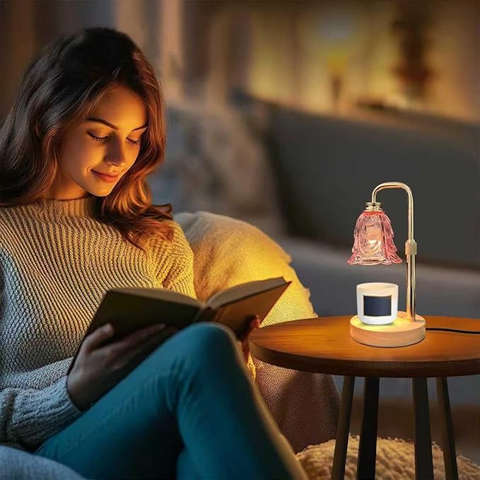 Candle Warmer Lamp with Timer & Dimmer, Adjustable Height Flower Candle Warmer for Jar Candles, Flameless Wax Melter with 2 Bulbs, Home Decor, Christmas, Birthday, Valentine's Gift for Women (Pink)