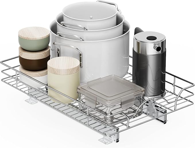 LOVMOR Pull Out Cabinet Organizer and Storage 15½" W x 21½" D, Slide Out Shelves for Kitchen Cabinets