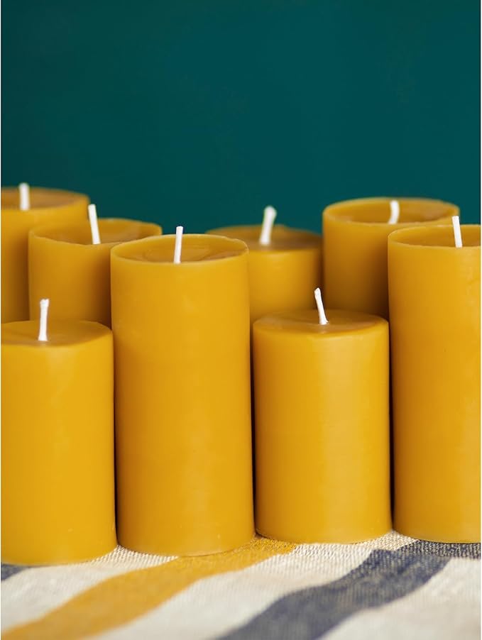 CANDWAX Pure Beeswax Pillar Candles 1.8x3 inch Set of 3-25 Hours Burning Handmade Yellow Candles - Smokeless Pure Bees Wax Candle Home Décor