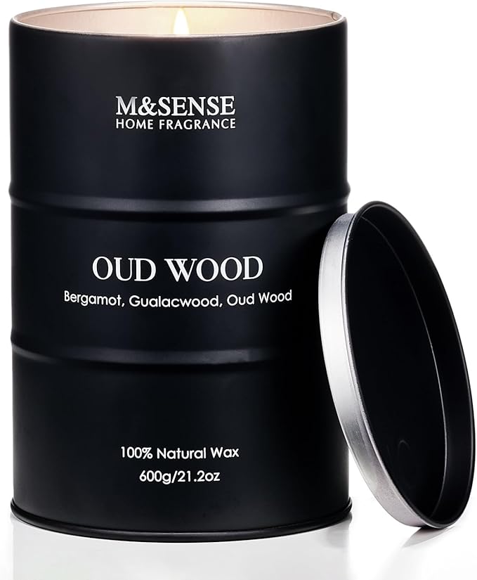 M&SENSE Oud Wood Large Scented Candles Natural Soy Wax, 21.2oz Long Lasting Up to 120 Hours Burning Time, Unique Candle Gifts for Men Women