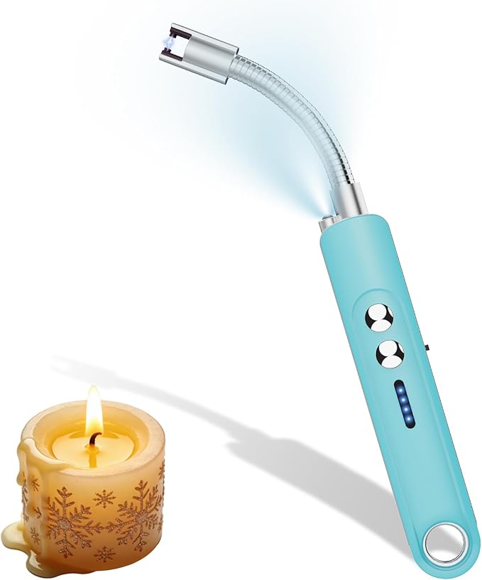 Lighters for Candle,Flameless Plasma Arc Electric Lighter USB C Rechargeable, Long Flexible Neck with Safety Switch for Birthday, Fireplace, Stocking Stuffers Gifts (Blue)