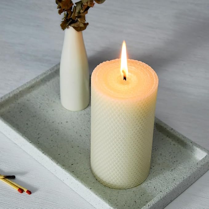 3PCS 3 * 6" Large Beeswax Pillar Candles,Handmade Pure Beeswax Rolled Candles, Dripless & Smokeless，White