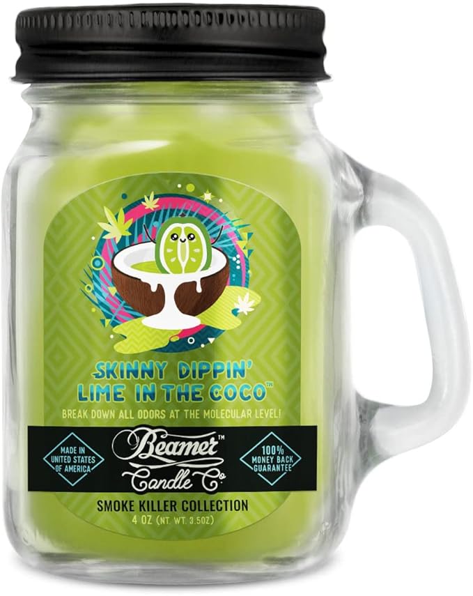 Beamer Candle Co. - Skinny Dippin Lime in The Coco Candle – Zesty Lime & Creamy Coconut Scent - Odor Eliminating - High Fragrance - Small 4oz Mason Jar - 22 Hour Burn Time