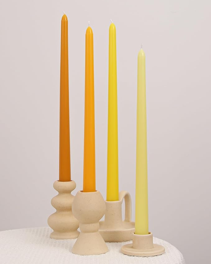 Viyffo Taper Candles, 12 Inch, 4 Pack, Yellow – Unscented, Smokeless Design, Up to 8-Hour Burn – Tall Candlesticks for Table Decor, Weddings & Dinners