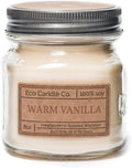 ECO CANDLE CO. Mason Jar Candle, Warm Vanilla, 8 oz. - Scents of Rich Vanilla - 100% Soy Wax, No Lead, Kraft Label & Antiqued Pewter Lid, Hand Poured, Phthalate Free, Made from Midwest Grown Soybeans