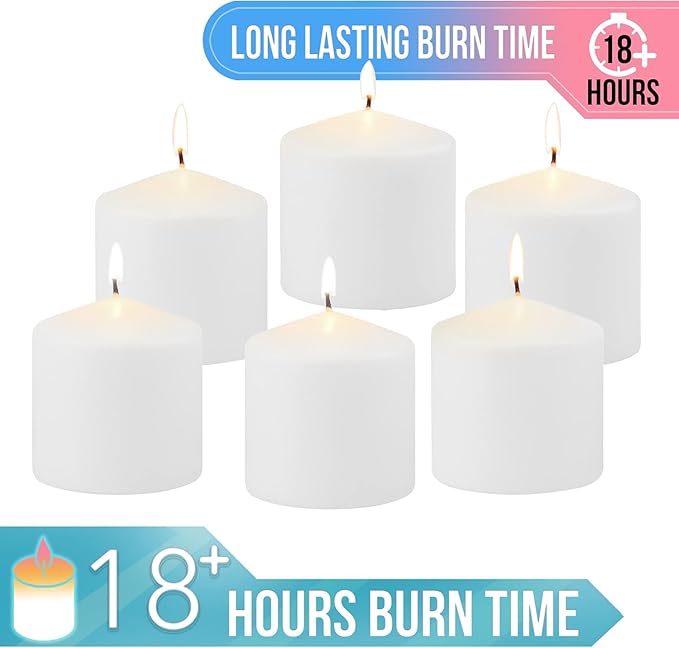 Stonebriar 3 Pack Tall 3 x 3 Inch 18 Hour Long Burning Unscented White Wax Pillar Candles