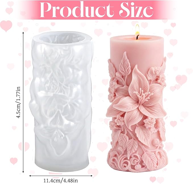 Candle Molds for Candle Making Flower Molds for Candles Resin 3D Lily Embossed Candle-Mold for Candles Making DIY Craft Wedding Party