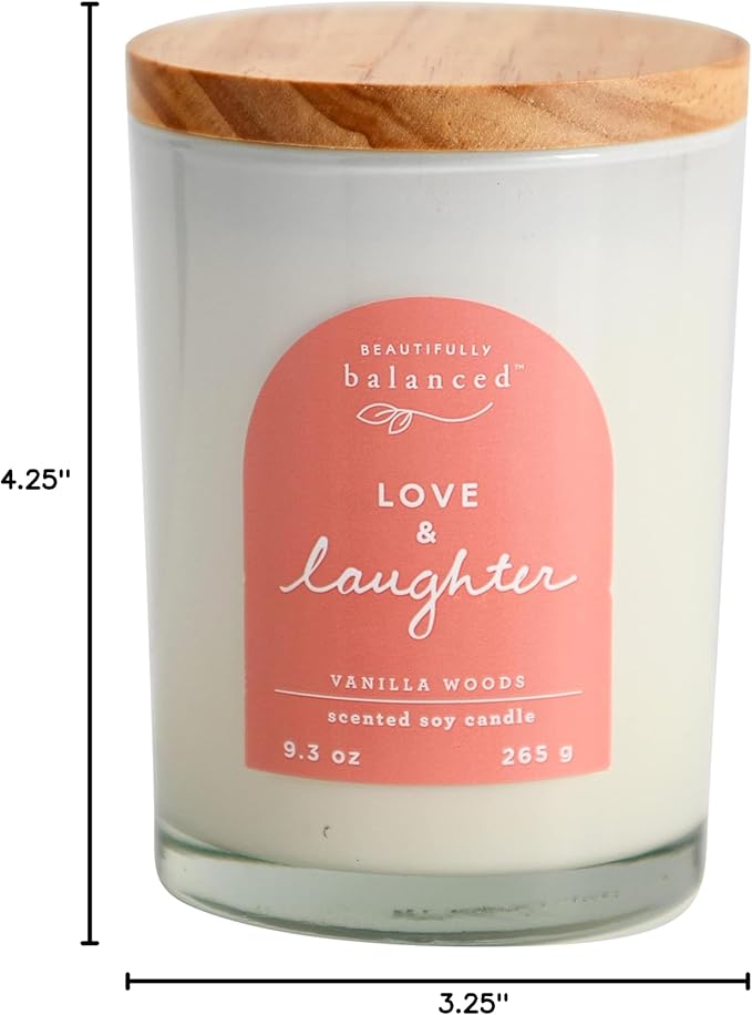 Scented Lidded Glass Soy Candle, Love + Laughter, 9.3 oz.