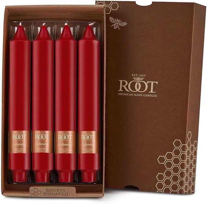 Root Candles Unscented Dinner Candles Premium Beeswax Blend Boxed Candle Set, 9-Inch, Red, 4-Count