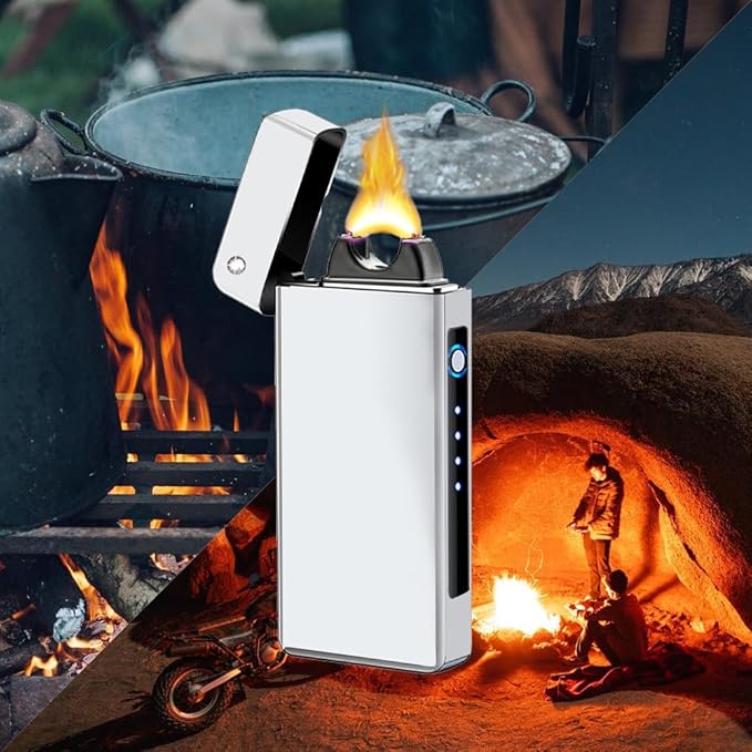 GADATOP Arc Plasma Flame Lighter USB Rechargeable Windproof Electric Lighter for Candle (Silver)