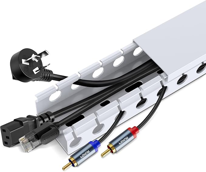 ENONCI Updated White Cable Raceway Kit, 155（10x15.5） inch Open Slot Wire Covers for Cords, Cable Management System to Hide Under Desk/TV/Computer/Net/Power Cords(Pack 10)