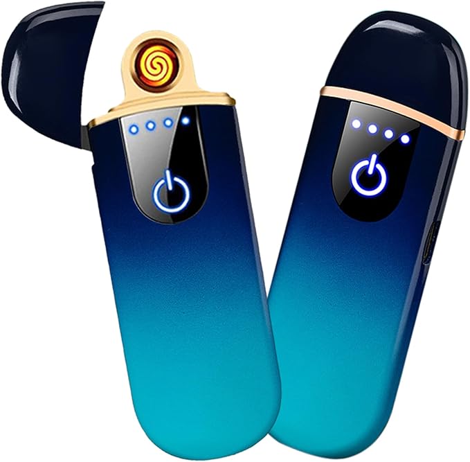 Electric Lighter, Smart USB Rechargeable, Mini Touch Ignition Windproof Flameless Plasma Lighter with Battery Indicator for Men Father Gifts (Blue Cyan)
