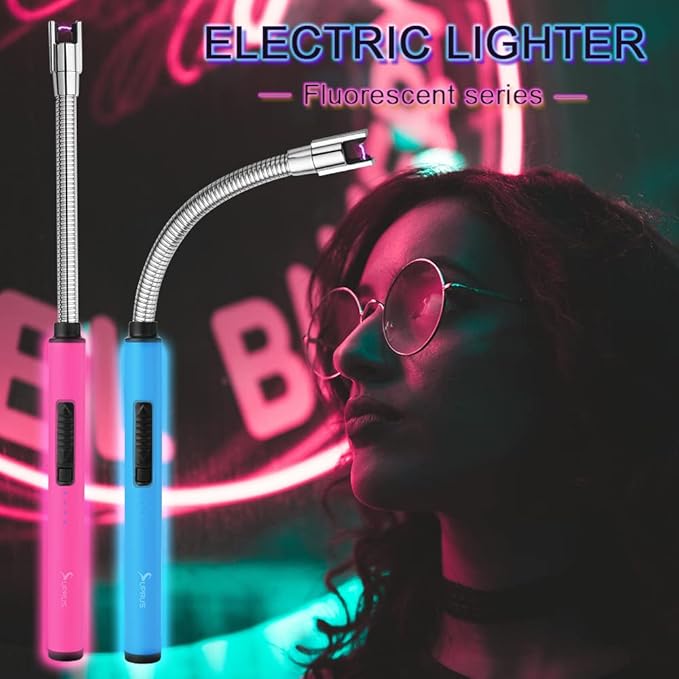 SUPRUS Fluorescent Lighter Glows in The Dark 360°Flexible Neck USB Rechargeable Windproof Triple Safety for Candle Cooking BBQ in Party (Blue)