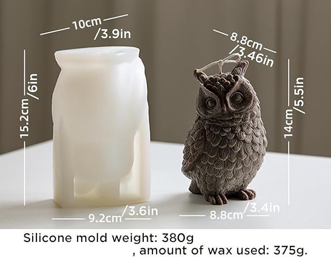 Large Owl Silicone Candle Mold, DIY 3D Animal Resin Casting Chocolate Mold Clay Soap Mould for Plaster Candle Making Home Decoration