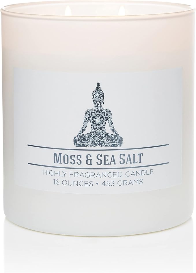 Carolina Moss & Sea Salt Scented Candle, 16 oz Wellness Relaxing Aromatherapy Candle, 2 Wick White Jar Soy Blend Wax, Candles for Home, 60H Burn - Made in The USA