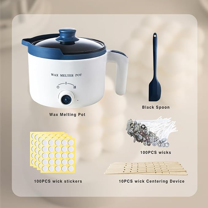 Ksedcon Wax Melter for Candle Making with Pouring Spout, Electric Wax Melting Pot Kit Included Wicks, Wick Stickers, Centering Device, Stirring Spoon