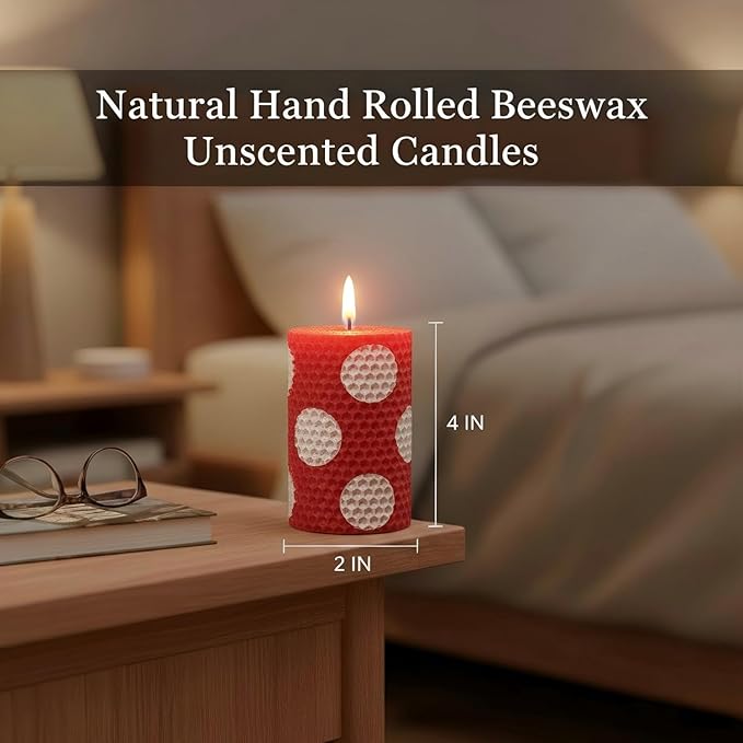 Hand Rolled Beeswax Pillar Candles 2 Packs, Non Toxic Beeswax Candles-70 Hours Long Burning, Organic Emergency Bees Wax Candles for Home, Paryer, Parties, Unscented Dripless Smokeless Candles, 2x4in