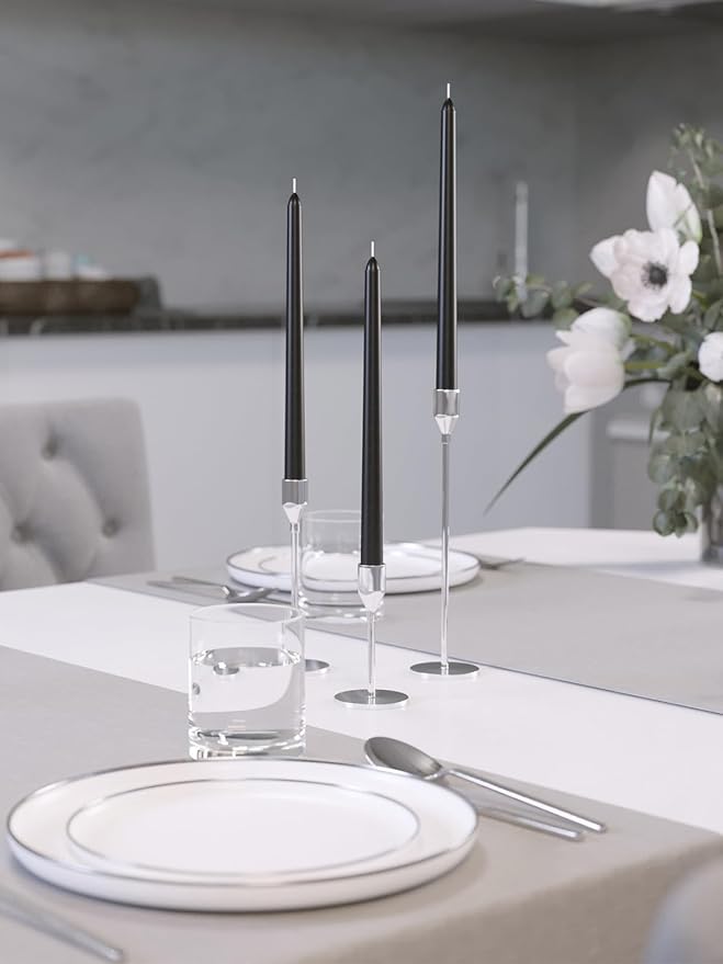 CANDWAX 12 inch Taper Candles Set of 12 - Dripless and Smokeless - Slow Burning Black Tapered Candle Sticks Ideal for Halloween - Black Candles