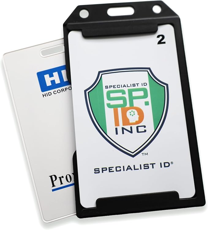 2 Pack - Heavy Duty 2-Sided Rigid Multi Card Holder - Hard Plastic Vertical ID Badge Holders for 2 Standard or Thick Prox Cards, Fuel Card, CAC, Work Badge, or Credit Cards by Specialist ID (Black)