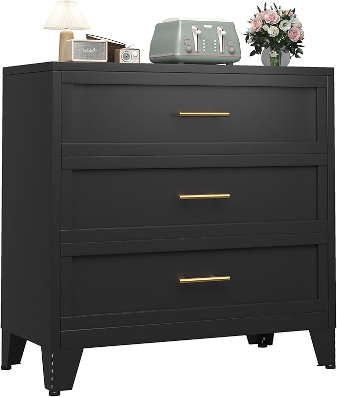 Ckzbx Metal Dresser for Bedroom 3 Drawers Dresser Metal Storage Organizer,34.25" H Drawer Chest, Closet Organizers for Living Room, Hallway, Closet (Black)