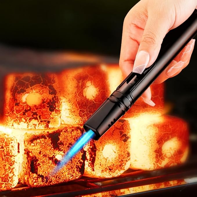 2 Pack Torch Butane Lighters Adjustable Jet Flame Wind Resistant Butane Refillable Gas Long Lighter for Camping Candle Grill BBQ Fireworks (Gas Not Included)