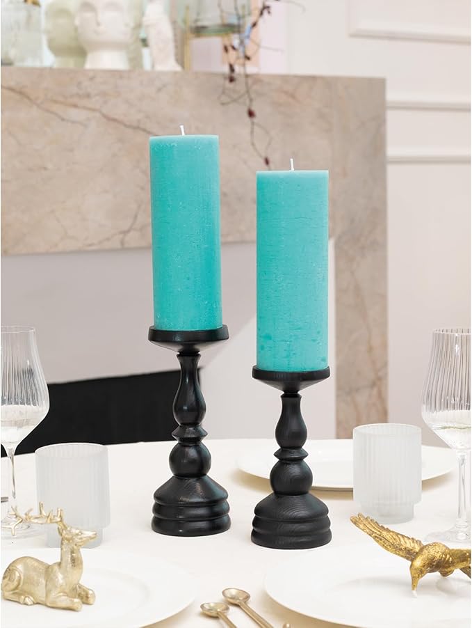 CANDWAX Turquoise Pillar Candles 3x8 Inch – Set of 2 Unscented Dripless Large Candles, Rustic Finish for Weddings, Home Decor, Events