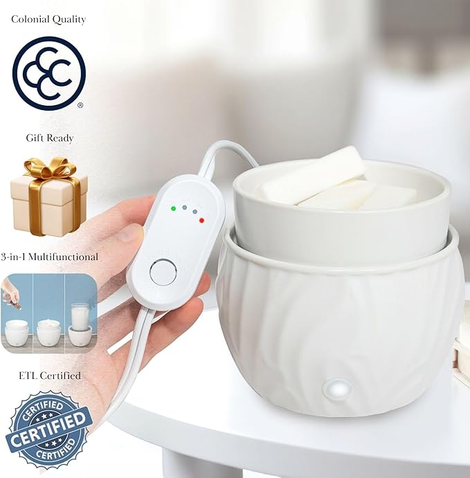 Colonial Candle Wax Melt Warmer with Timer, 3-in-1 Electric Wax Melter for Scented Wax Melts, Cubes, and Tarts | Home, Office, Bedroom, Gift & Décor