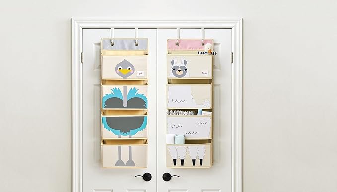 3 Sprouts Over The Door Baby Organizer - Essential Newborn Nursery Storage, Toy Organizer for Room and Closet - Bedroom Storage - Hooks Included, Ostrich
