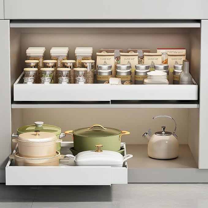 Pull out cabinet organizer - slide out drawers for kitchen cabinets, helps to store items neatly in the cabinet with drawers & pantry shelves instead of all over the counter. (Large)