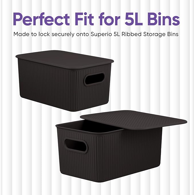 Superio Ribbed Collection Lid for Decorative Plastic Basket Open Home Storage Bins Organizer Baskets, Medium Brown - for Organizing Closet Storage Bins for Shelves Drawer Shelf 5 Liter