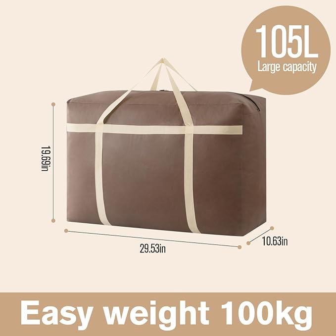 6 Pack 105L Extra Large Moving Bags with Zippers & Carrying Handles, Heavy-Duty Storage Tote Moving Boxes for Space Saving(brown, 6Pack*105L)