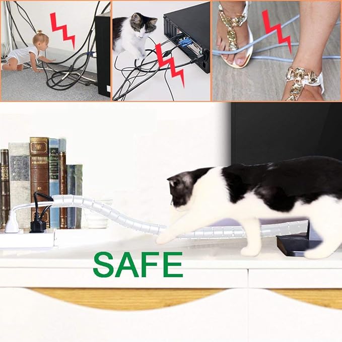 White Cable Management Sleeve Tubes, Power Cord Organizer Protectors for Pets, 2 PCS VIWIEU Cable Bundler with Electrical Cable Clips and Zip Ties, Computer Under Desk Wire Holder Solutions