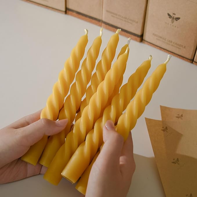 DEYBBY 7 inch Spiral Beeswax Candles Set of 6 - Dripless and Smokless Twisted Pure Bees Wax Candle for Home Decor & Gift Any Occasions
