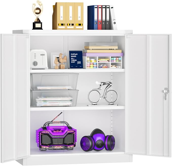 Superday 36" Metal Storage Cabinet, White Garage Storage Cabinets with Locking Doors and Adjustable Shelves, Steel Lockable Cabinets, Tool Cabinet for Home Office, Garage, School