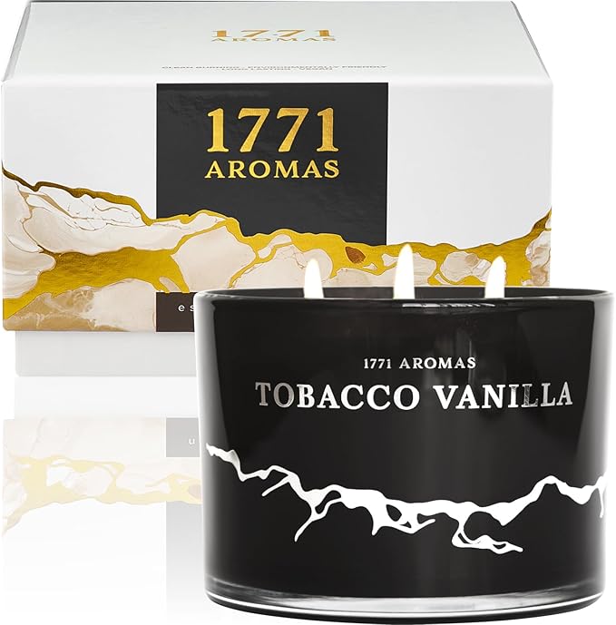Tobacco Vanilla Scented Candles - 100% Natural Soy Wax - Large 3 Wick Jar Candle - Up to 50 Hours Burning Time - Candles for Home - Gift-Ready Candle for Men & Women - Aromatherapy